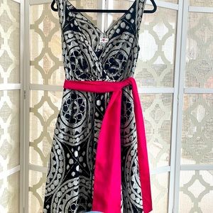Adorable black and white dress with pink sash
